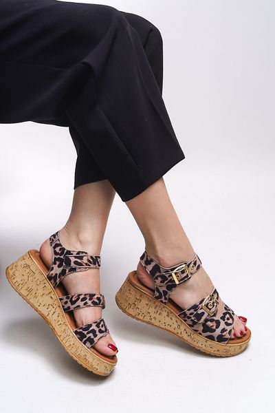 Riccon Leopard Beige Mylreene Women's Sandals 0012260