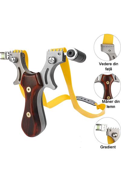 Depox Slingă laser IdeallStore®, Sling Queen, metal, 11,5 cm, cu boloboc, mâner din lemn, maro
