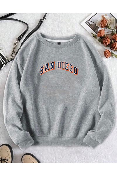 RPT MODA Oversized San Diego Printed Detail Cycling Collar Basic Sweatshirt