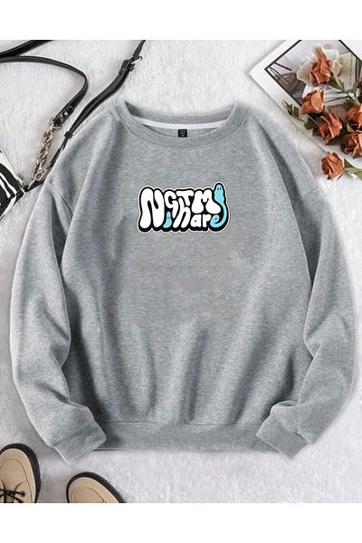 RPT MODA Oversized Night Printed Detailed Crewneck Basic Sweatshirt