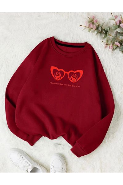 RPT MODA OVERSIZED FLARED GLASSES PRINT DETAIL BICYCLE COLLAR BASICS SWEATSHIRT