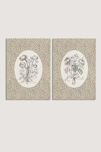 HOME DEKORİSTA Vintage 2'li Çiçek Poster, Galeri Duvarı, Sanatsal Baskı, Home Dekorista Karakalem çizim