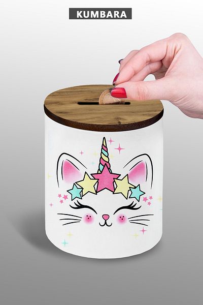 yhfoto 9 cm Ceramic Piggy Bank Small Size Table Top with Pink Cat Design