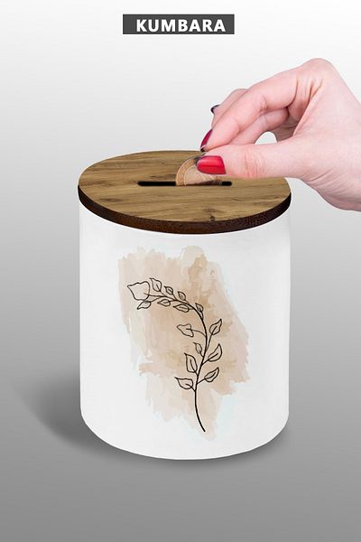 yhfoto Drawing Flower Design Piggy Bank - Small Size Tabletop Piggy Bank - 9 cm Ceramic Piggy Bank - 25Kmb38