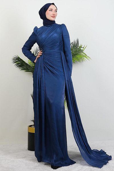 GİYZAMİLA Βραδινό φόρεμα με λεπτομέρεια Yaren Stone Navy Blue