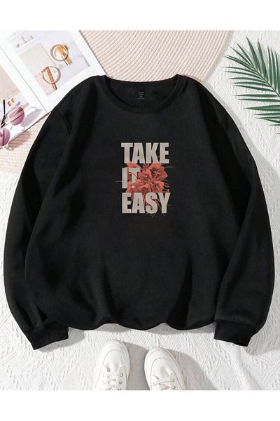 RPT MODA Oversized Take Printed Detail Cycling Collar Basic Sweatshirt