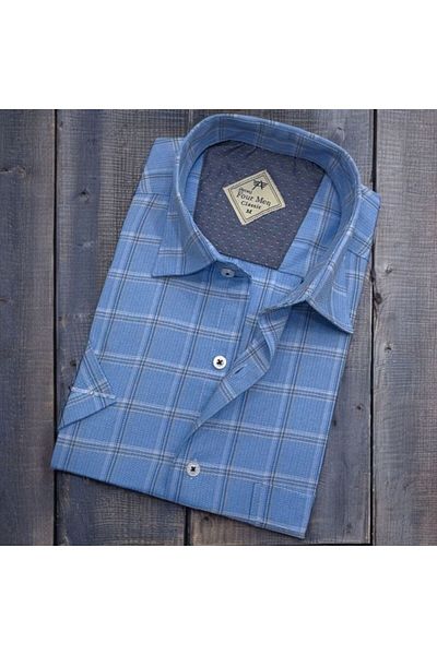 GÖMLEK GALERİSİ Men's Classic Relaxed Fit Checked Short Sleeve Shirt