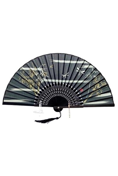 BELUGA Yelpaze Bambu Kumaş Serinletici Vintage Siyah Şık Dekorasyon Püsküllü Japon Yelpaze 0174