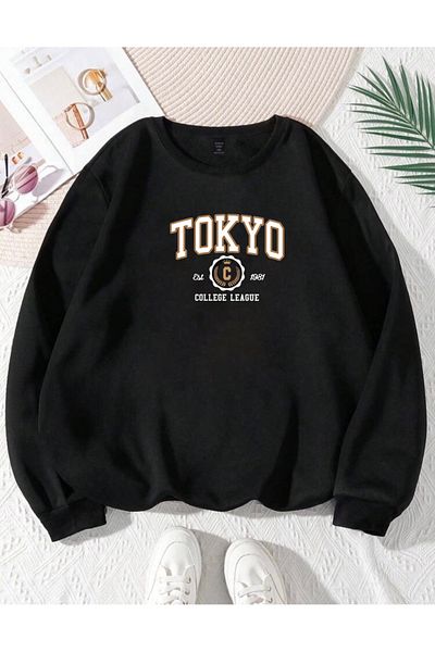 RPT MODA Oversized Tokyo Print Detailled Crewneck Basic Sweatshirt