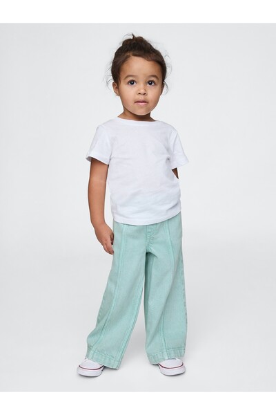 GAP Kız Bebek Açık Mavi Ultrasoft Pull-On Baggy Wide-Leg Jean Pantolon