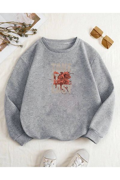 RPT MODA Oversized Take Printed Detail Cycling Collar Basic Sweatshirt