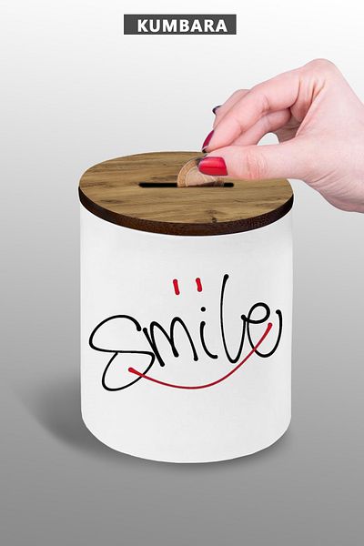 bymat Κεραμικός κουμπαράς 9cm με σχέδιο Smile Μικρό μέγεθος Επιτραπέζιο 25kb67