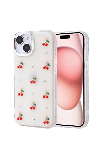 zore غطاء حماية لهاتف آيفون 15 بتصميم الوسادة الهوائية، غطاء شفاف لامع - كرزي