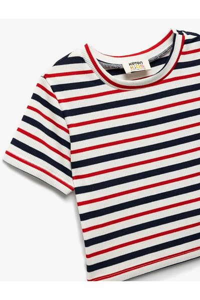 Koton Crew Neck Camisole Striped Ecru Girl's T-Shirt 5Skg10474Ak