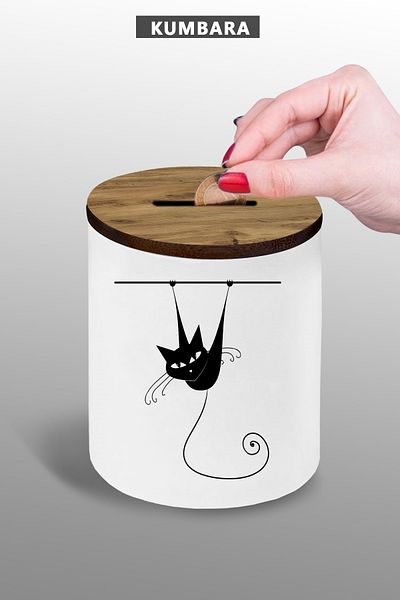 yhfoto Black Cat Visual Piggy Bank 9cm Ceramic Small Size Table Top