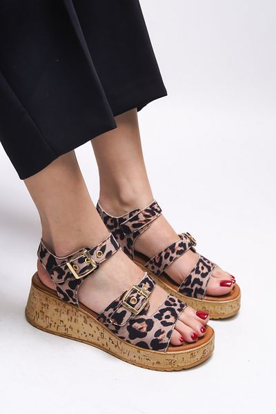 Riccon Leopard Beige Mylreene Women's Sandals 0012260