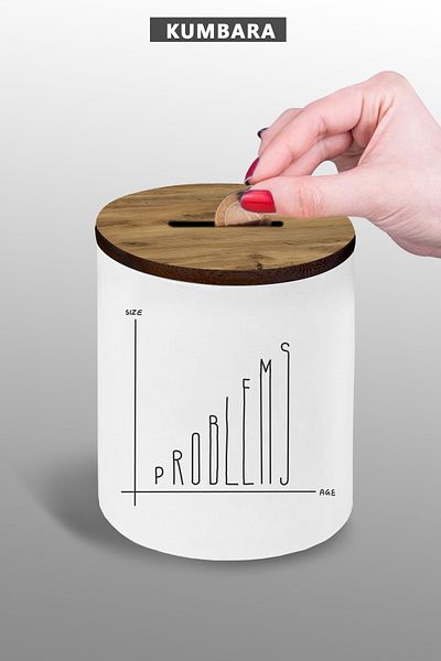 bymat Problems Designed Ceramic Piggy Bank, Table Top, 9 cm Height, 25Kmb43