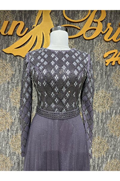 MODA Mor Üstü Taşlı Sim Detaylı Tesettür Abiye