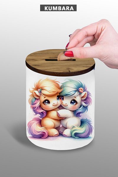 Bytwo Hugging Animal Visual Piggy Bank - Small Size Tabletop Piggy Bank - 9 cm Ceramic Piggy Bank - 25Kmb231