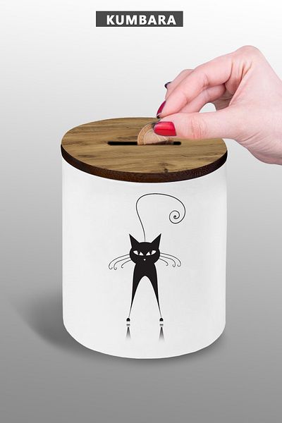 bymat Small Size 9 cm Ceramic Piggy Bank Vector Cat Design Table Top - 25Kmb50