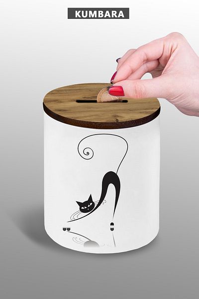 Bytwo Elastic Cat Design Piggy Bank - 9 cm Ceramic - Square Shape 250 ml