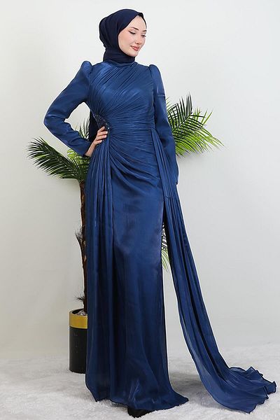GİYZAMİLA Βραδινό φόρεμα με λεπτομέρεια Yaren Stone Navy Blue