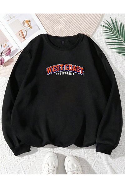 RPT MODA Oversized West Coast Printed Detail Cycling Collar Basic Sweatshirt