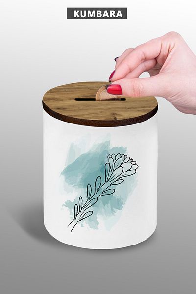 bymat Turquoise Flower Saving Piggy Bank - 9 cm Ceramic Small Size Table Top
