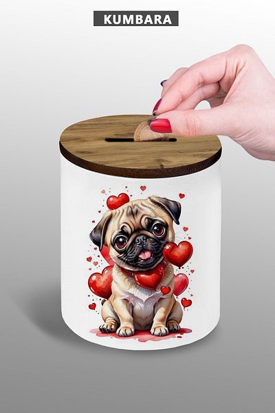 yhfoto Puppy Heart Dog Piggy Bank Small Size Ceramic 9 cm Table Top