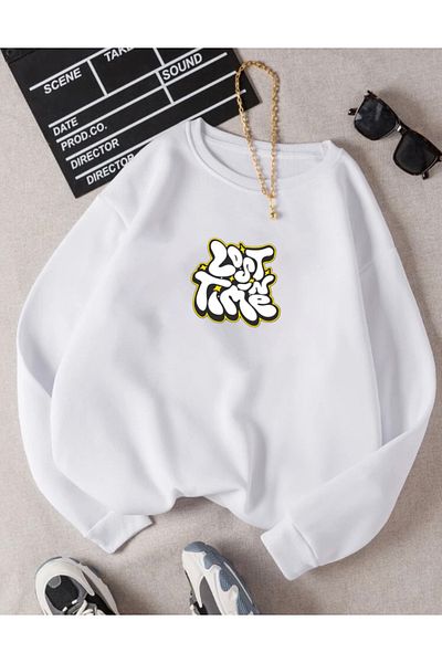 RPT MODA Oversized Lost Print Detail Cycling Collar Basic Sweatshirt