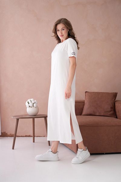 Park Karon Crew Neck Slit Casual Basic Combed Cotton Dress