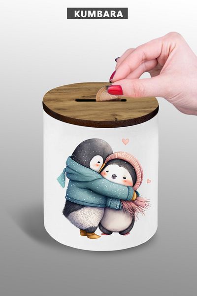 yhfoto Hugging Penguin Design 9 cm Ceramic Piggy Bank Small Size Table Top 25Kmb199