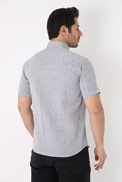 Cordial Чоловіча сорочка з суміші льону та бавовни, прямий крій, короткий рукав, одна кишеня