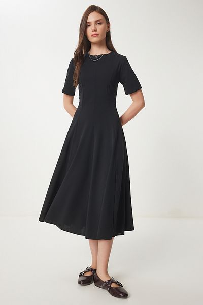 Lovelyİstanbul Φόρεμα Godeli Midi Woven - ΜΑΥΡΟ LUB0091
