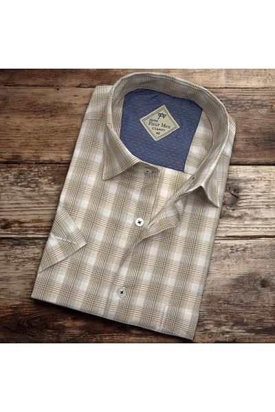 GÖMLEK GALERİSİ Men's Classic Relaxed Fit Checked Short Sleeve Shirt