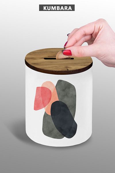 bymat Bohemian Color Stone Design, 9 cm Ceramic Piggy Bank Small Size, on the Table