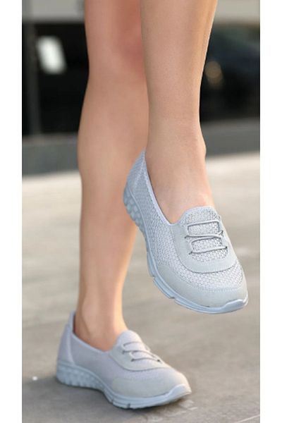 Afilli Women's Stone Gray Laceless Comfortable Lightweight Memory Thick Sole Walking Mother Daily Cloth Sports Shoes