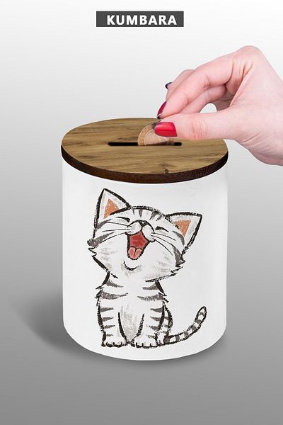 bymat Smiling Cat Design Piggy Bank 9 cm Ceramic Small Size Table Top 25 Kr