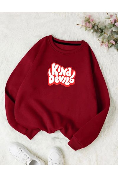 RPT MODA Oversized Kind Printed Detail Cycling Collar Basic Sweatshirt