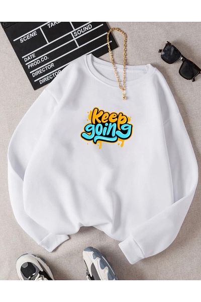 RPT MODA Oversized Keep Printed Detail Cycling Collar Basic Sweatshirt