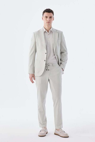 Jakamen Beige Slim Fit Flexible Fabric Sports Suit