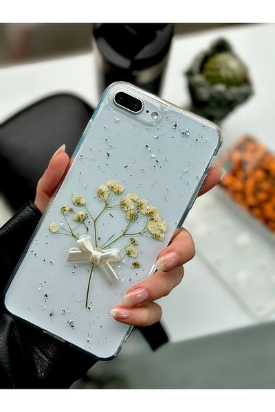 Go Aksesuar جراب مرن من السيليكون بتصميم باقة زهور فضية متوافق مع هاتف Iphone 7 Plus و8 Plus