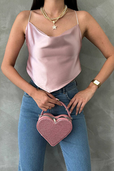 oshebu Pink – Women's Asymmetrical Cut Back Tie Detail Blouse