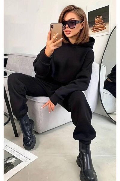 NO 601 Σετ γυναικεία αθλητική φόρμα Black Crop
