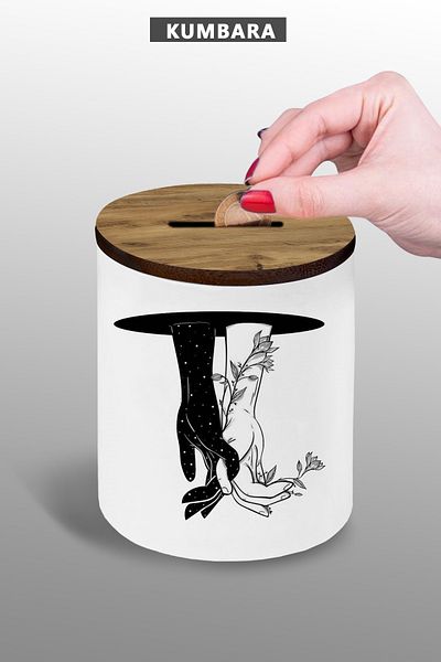 Bytwo Dear Hand Drawn Visual Piggy Bank - Small Size Tabletop Piggy Bank - 9 cm Ceramic Piggy Bank - 25Kmb189