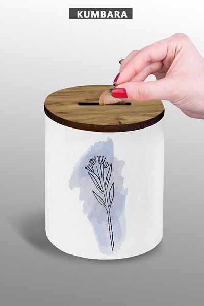 bymat Flower Pattern Design Piggy Bank - Small Size Tabletop Piggy Bank - 9 cm Ceramic Piggy Bank - 25Kmb29