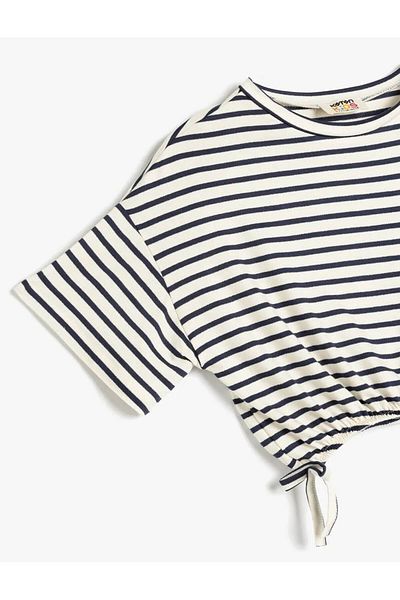 Koton Crew Neck Gather Detailed Viscose Crop Ecru Girl's T-Shirt 5Skg10421Ak