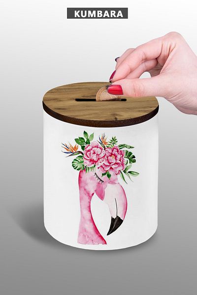 bymat Flamingo Designed 9 cm Ceramic Piggy Bank Small Size Table Top 25Kb94
