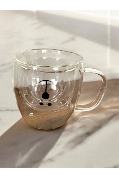 Araste Dekorasyon Çift Cidarlı Ayı Desenli Kulplu Borosilikat Isıya Dayanıklı...