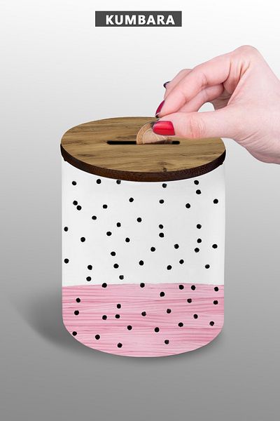 bymat Pink Spotted Design Piggy Bank - Small Size Tabletop Piggy Bank - 9 cm Ceramic Piggy Bank - 25Kmb169